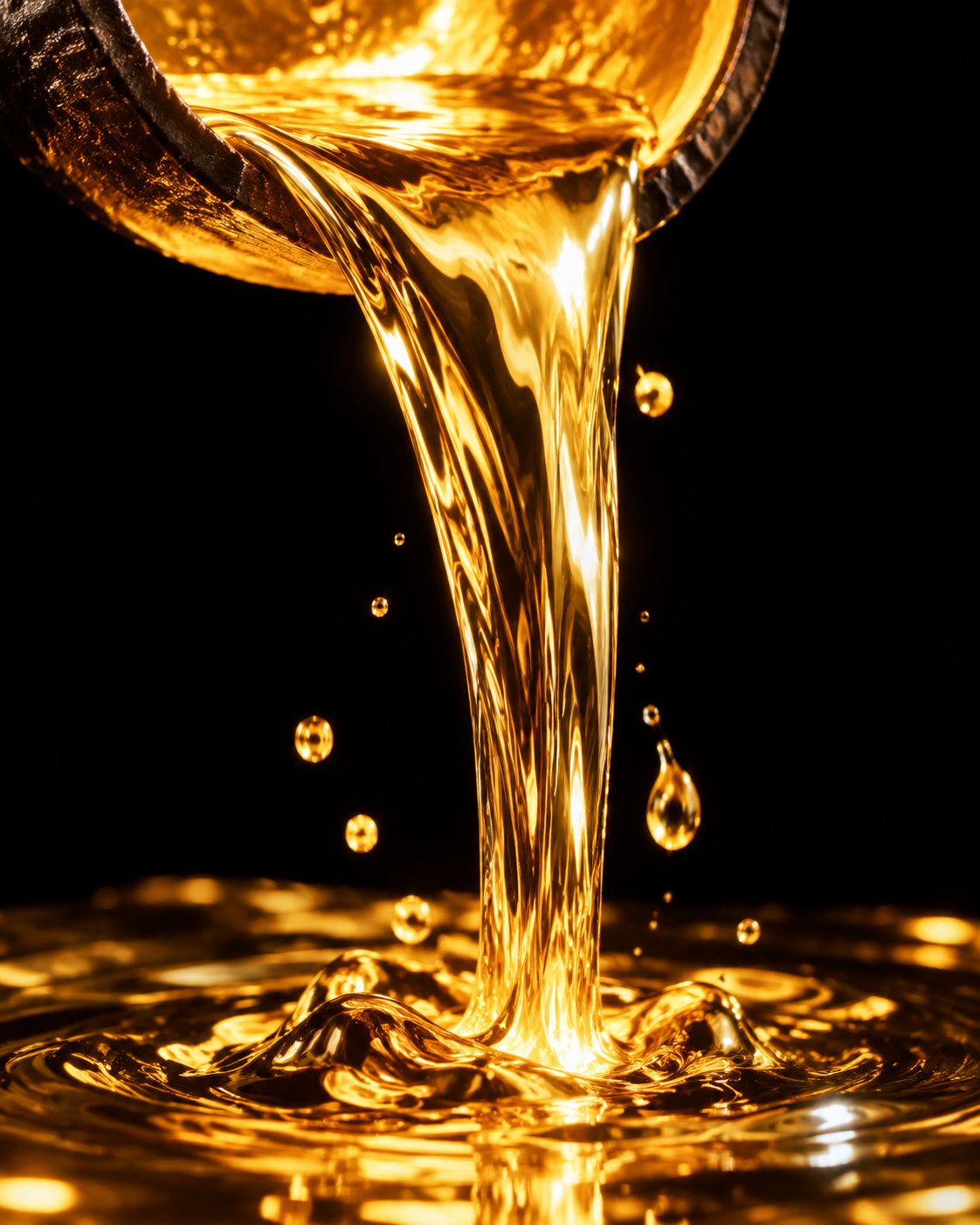 Molten gold pouring in a dark foundry
