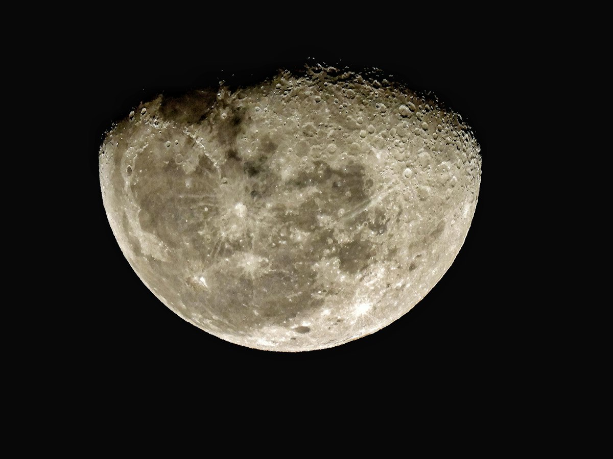 Close-up of the moon's cratered surface